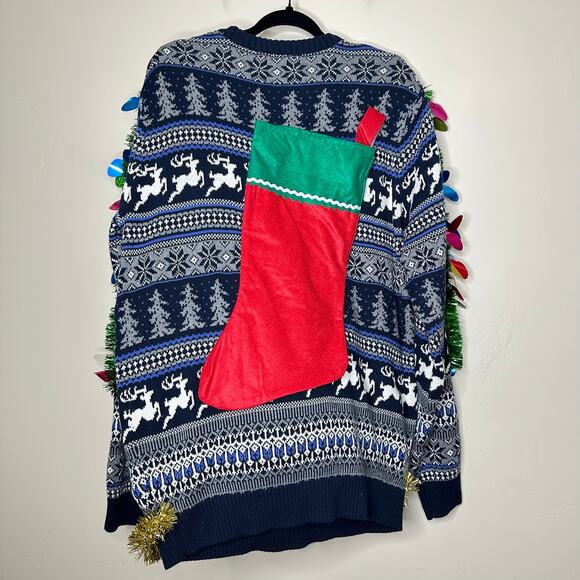 Ugly Christmas Sweater Teddy Bear LIGHTS UP Tinsel Xmas Party Winner Size Large - Picture 3 of 5